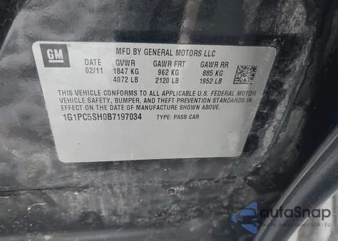 2011 Chevrolet Cruze Ls из США, поврежденный, VIN 1G1PC5SH0B7197034